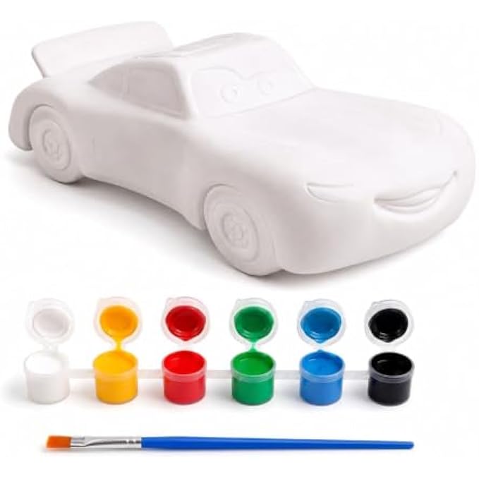 96 Pieces DIY Creative Car Painting Kits with White Paintable Car Model (6 Paint Pots and Brush – Assorted Colors)