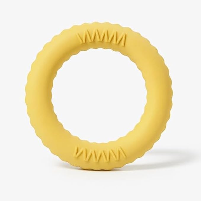 Pet Ring Toy 17x17cm Yellow - Chew & Fetch Ring for Dogs Puppies Cats, Interactive Squeaky Teething Toy