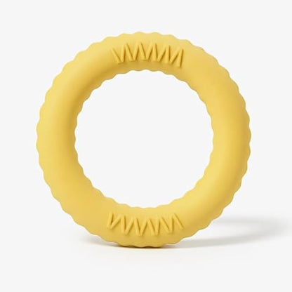 Pet Ring Toy 17x17cm Yellow - Chew & Fetch Ring for Dogs Puppies Cats, Interactive Squeaky Teething Toy