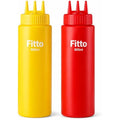 144 Pieces 800ml Squeeze Bottle Sets (2 Piece Sauce Dispenser Bottles with Precision Nozzle Cap – Food-Grade Refillable Plastic Condiment Bottles – Red and Yellow)