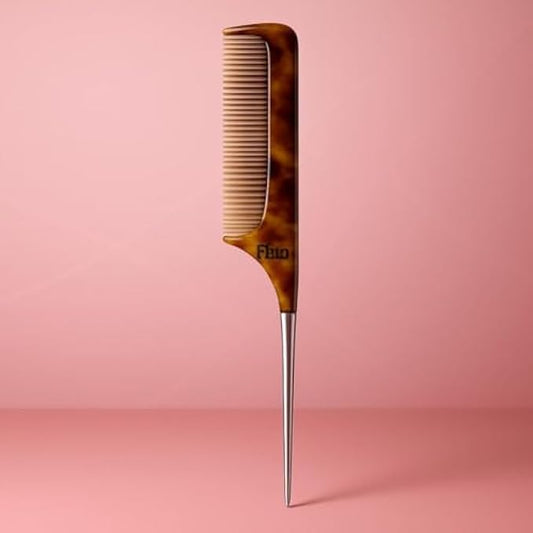 Stainless Steel Rat Tail Comb Brown - Metal Tail Comb for Hair Styling, Parting & Teasing, Barber Hairdressing Comb