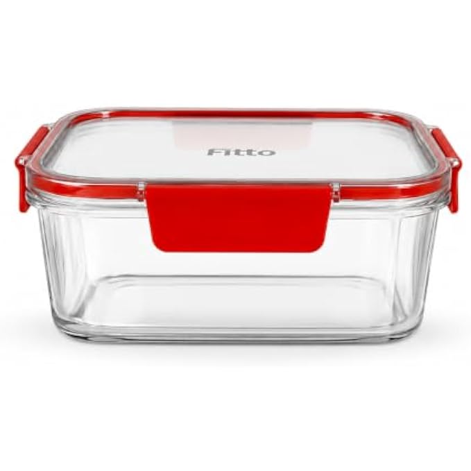 96 Pieces 300ML Glass Food Storage Containers with Airtight Lock Lid (Rectangular Clear Meal Prep Box – Freezer & Dishwasher Safe – Red)