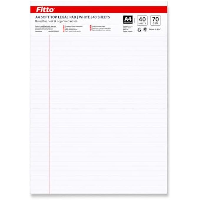 120 Pieces A4 Ruled Legal Pads (40 Sheets – 70 GSM White Paper – Top-Bound Writing Pad for Office – School and Home)