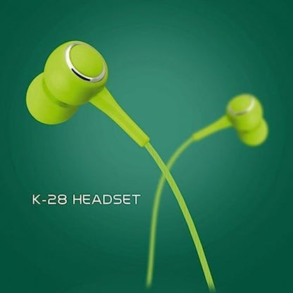 K28 Green Wired in-Earphone, Stereophonic Sound, Mic, Built-in Microphone, Bass, 3.5mm Jack, For All Mobile Phones, Music