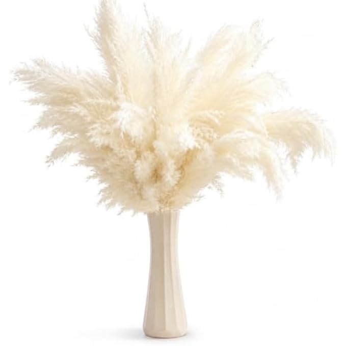 96 Pieces White Pampas Grass Decors (Soft Fluffy Dried Floral Stems for Vase – Living Room – Bedroom – Office and Event Decoration)