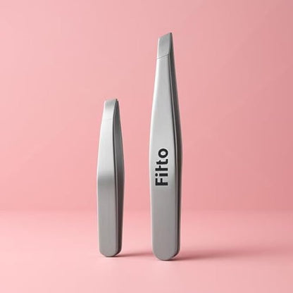 Stainless Steel Tweezer Set 2-Pack - Slant & Point Precision Tweezers for Eyebrow Shaping, Hair Removal, Ingrown Hair, Beauty Grooming
