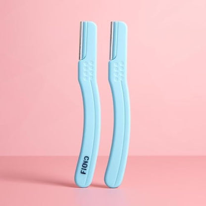 Eyebrow Razor, Blue - Pack of 2 Facial Hair Remover & Brow Shaper for Women, Precision Eyebrow Trimmer and Dermaplaning Tool