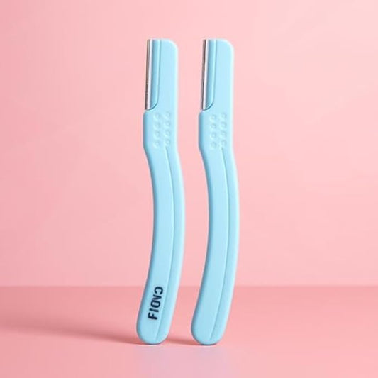 Eyebrow Razor, Blue - Pack of 2 Facial Hair Remover & Brow Shaper for Women, Precision Eyebrow Trimmer and Dermaplaning Tool