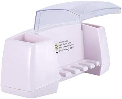 Toothbrush Holder,Bathroom Accessories, Wall-Mounted Toothpaste Holder with Dust Protection Cover, Drain Holes, Suction Hook, Multifunctional Bathroom Organizer