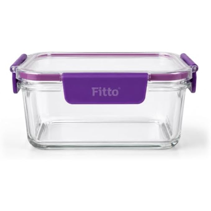 96 Pieces 800ml Glass Food Storage Containers with 4-Side Locking Clips (Leak-Resistant Lid – Clear Stackable Kitchen Storage Box for Meal Prep and Leftovers – Purple)