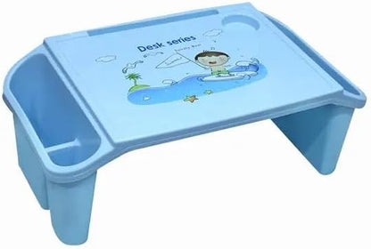 Desk Lap Tray Table with 3 Compartments, Versatile Bed Tray, Sofa Table with Side Pockets for Snacks, Tablets, Toys, and Reading - Perfect Portable Work Surface, Plastic, Grey