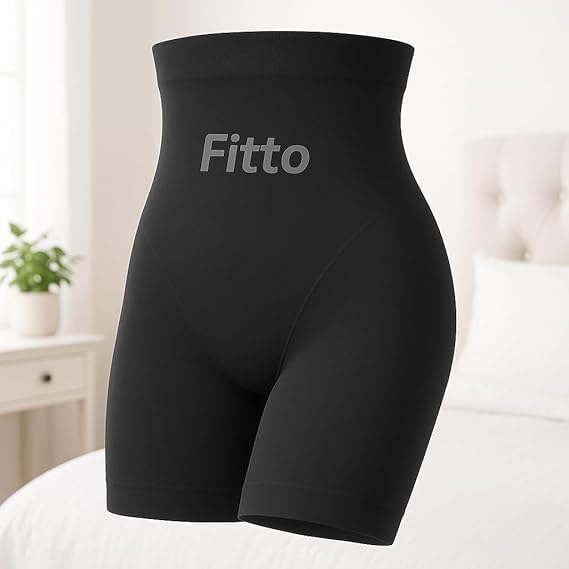High Waist Dotted Plastic Body Shaping Pants - Black