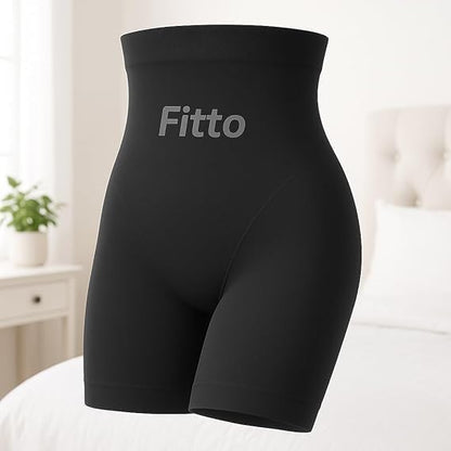 High Waist Dotted Plastic Body Shaping Pants - Black