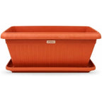 48 Pieces 60 cm Rectangular Plastic Planters with Matching Drainage Tray (Lightweight Indoor Outdoor Plant Pot for Herbs Flowers Balcony Patio Garden – Orange)