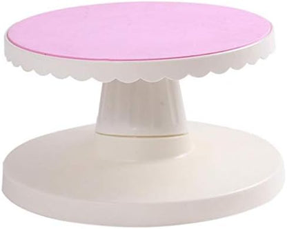 Pink and White Rotating Cake Stand - 360° Rotating Cake Turntable for Decorating, Frosting, and Display - Non-Slip, Easy-Clean Surface - Ideal for Cakes, Cupcakes, Desserts, Baking Enthusiasts