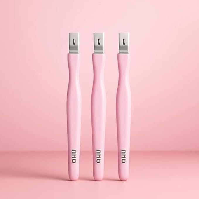 Cuticle Knife Set of 3 Pink - Nail Cuticle Remover & Trimmer, Stainless Steel Manicure Pedicure Tool, Cuticle Pusher Knife for Nail Care
