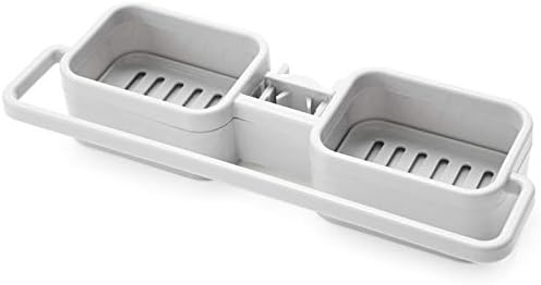 Dual Compartment Sink Faucet Shelving with Adjustable Snap Design – Grey