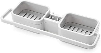 Dual Compartment Sink Faucet Shelving with Adjustable Snap Design – Grey