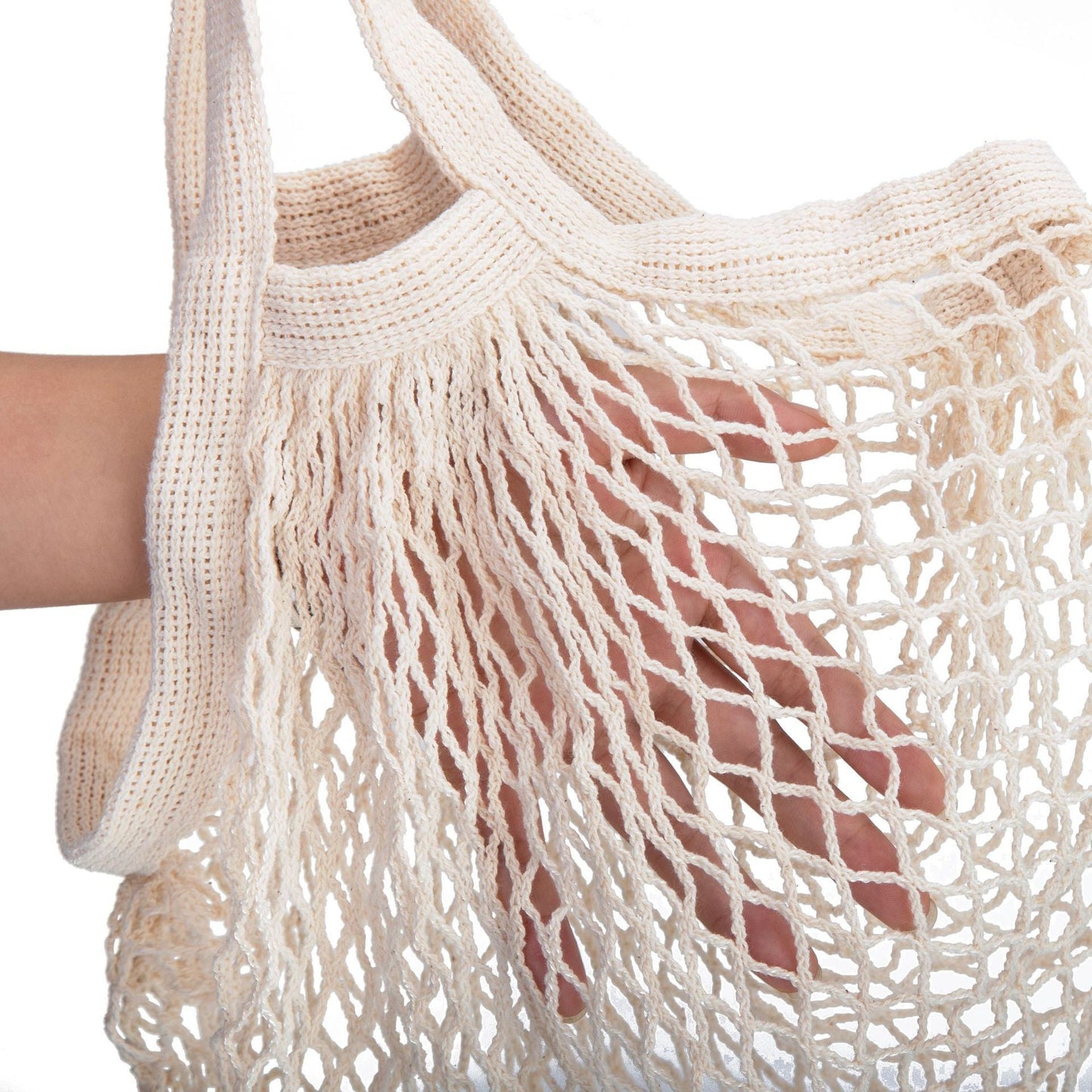 Eco-Friendly Reusable Mesh Shopping Bag - Natural Beige Cotton