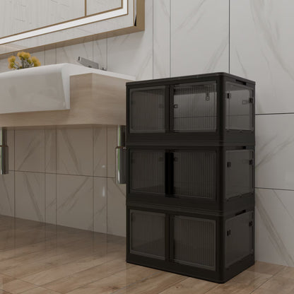 Stackable Black Storage Box with Transparent Panels