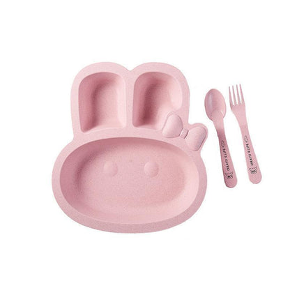 Eco-Friendly Pink Animal Divided Plate & Utensils for Kids