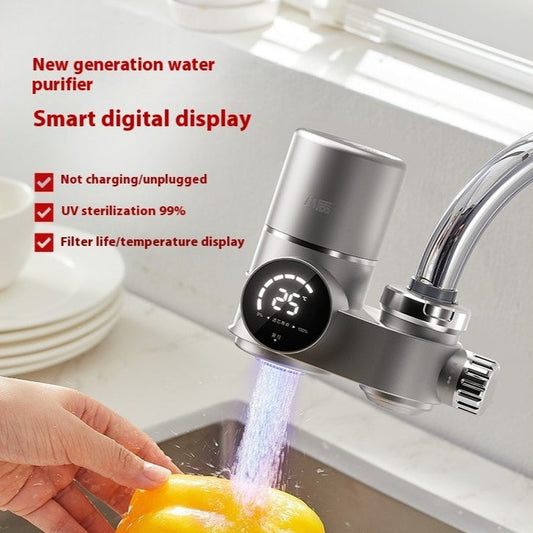 Compact Silver Faucet-Mounted Water Purifier with UV Sterilization