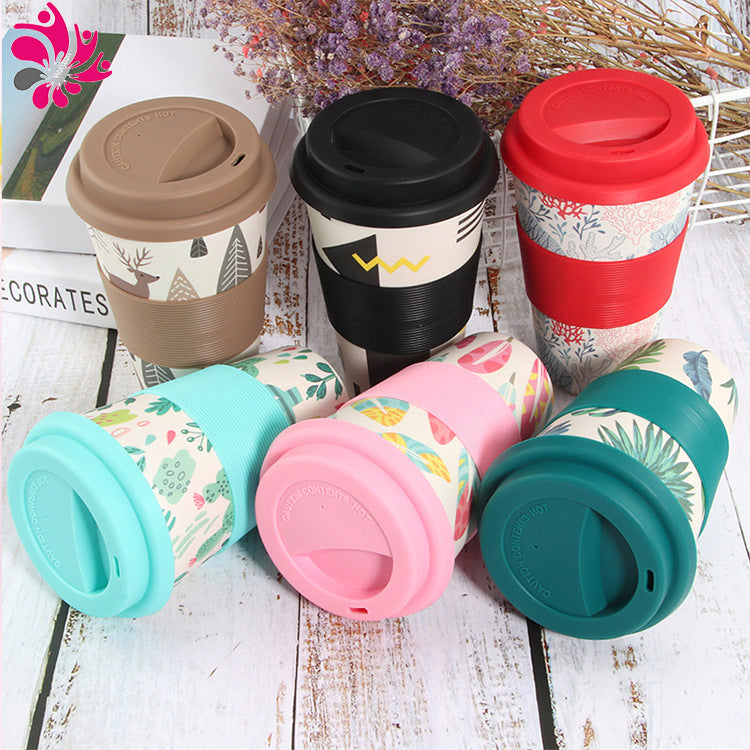 Eco-Friendly Reusable Travel Mug - Multicolored Floral with Pink Lid