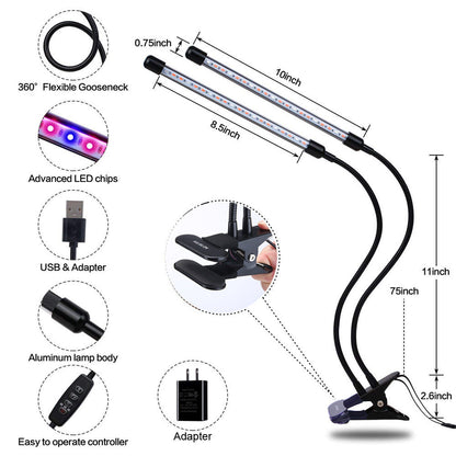 Dual-Head LED Grow Light for Indoor Plants - Energy Efficient & Flexible Design