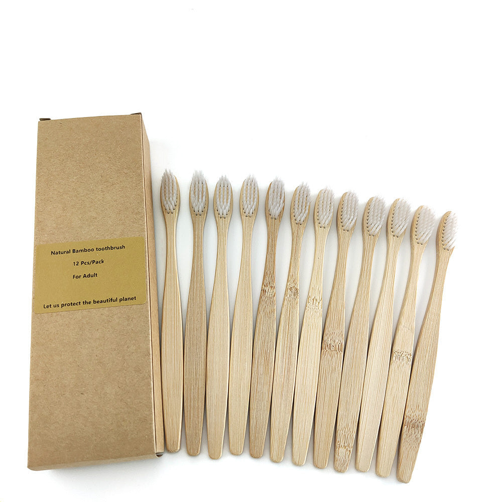 Eco-Friendly Bamboo Toothbrush 12-Pack with Biodegradable Handle
