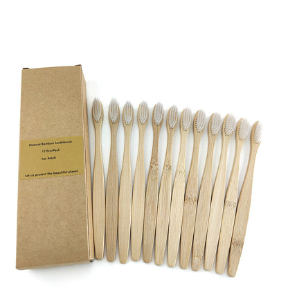 Eco-Friendly Bamboo Toothbrush 12-Pack with Biodegradable Handle