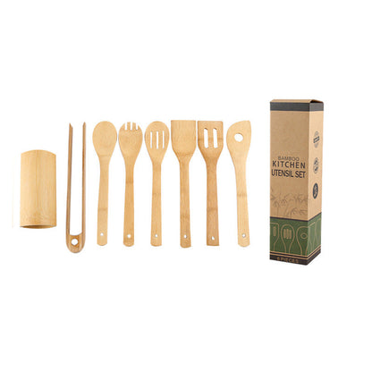 Eco-Friendly Bamboo Kitchen Utensil Set with Holder