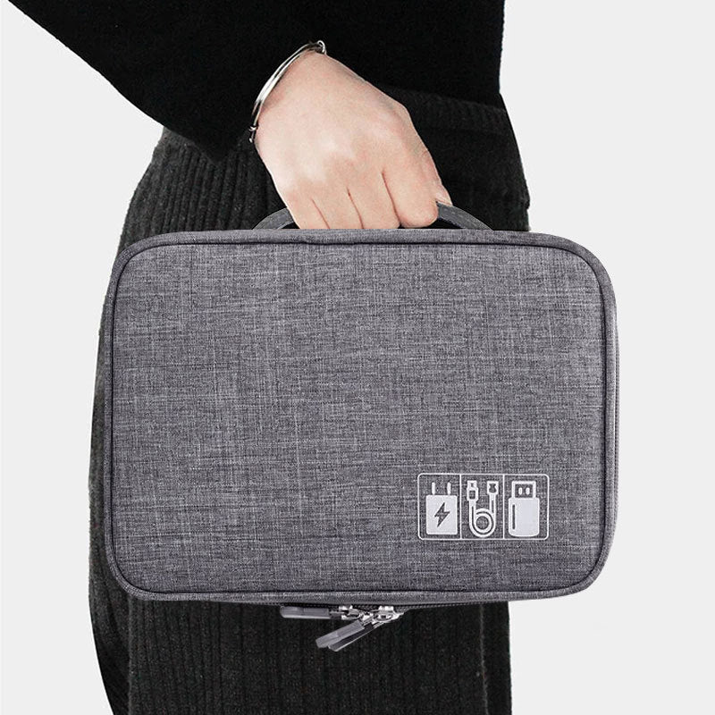 Gray Rectangular Cable Organizer Bag for Electronics