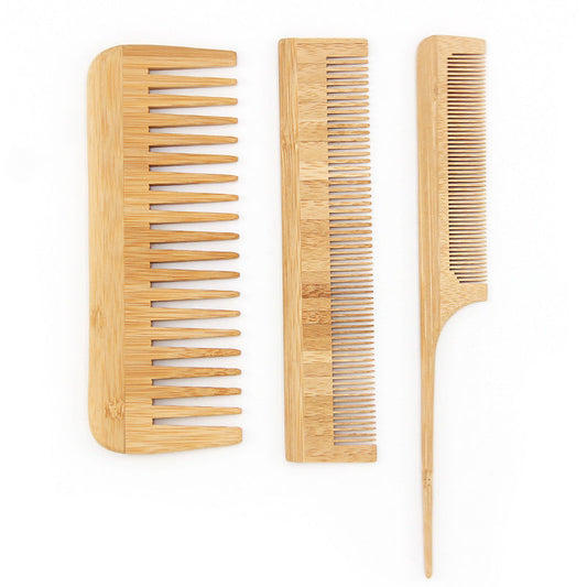 Eco-Friendly Bamboo Comb Set in Natural Wood