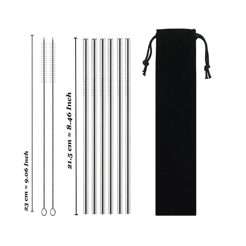 Eco-Friendly Reusable Stainless Steel Metal Straws Set with Cleaning Brushes