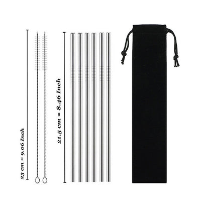 Eco-Friendly Reusable Stainless Steel Metal Straws Set with Cleaning Brushes