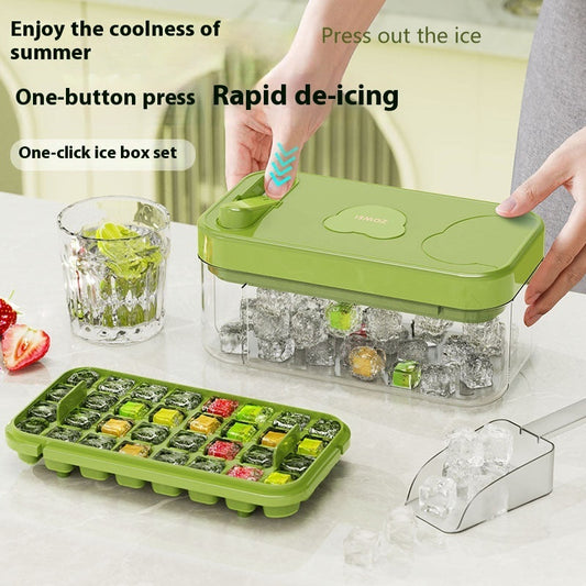Eco-Friendly Ice Cube Tray and Storage Box Set with Green Lid