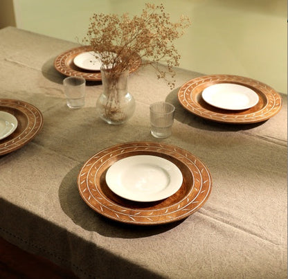 Eco-Friendly Wooden Dinner Plate with White Pattern