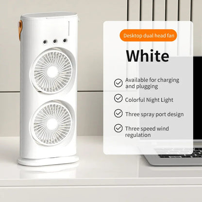 Multifunctional Double Headed Fan with Night Light and Adjustable Speeds