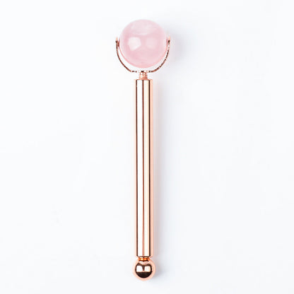 Rose Gold Facial Roller with Interchangeable Stone Heads for Wellness