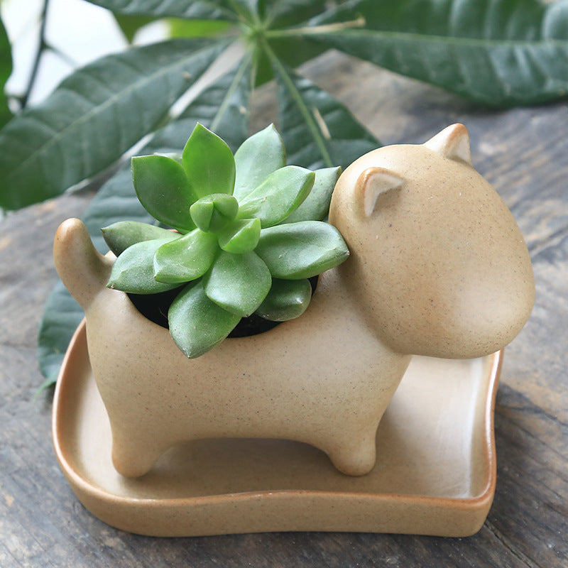 Eco-Friendly Elephant & Cat Succulent Planters - Natural Beige Ceramic