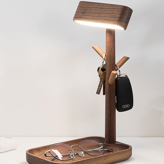 Eco-Friendly Desk Organizer with LED Lamp in Natural Wood