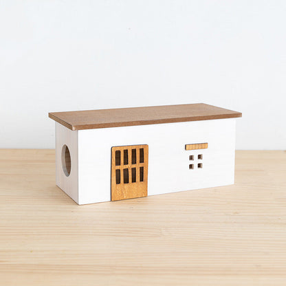 Eco-Friendly House-Shaped Tissue Box Cover with Natural Wood Accents