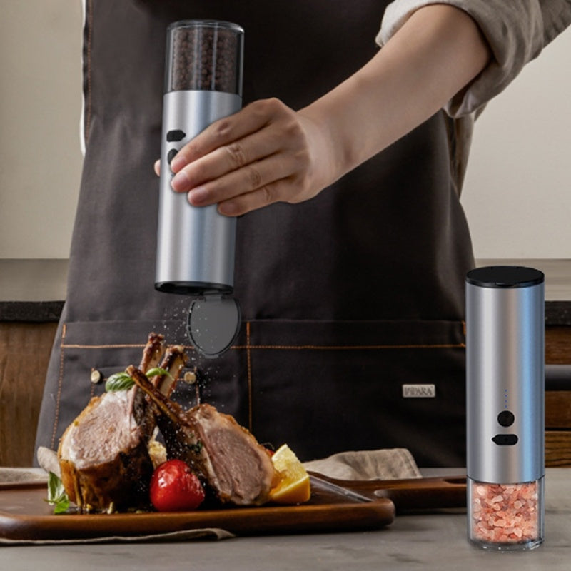 Electric Salt and Pepper Grinder - One-Handed Stainless Steel Kitchen Tool