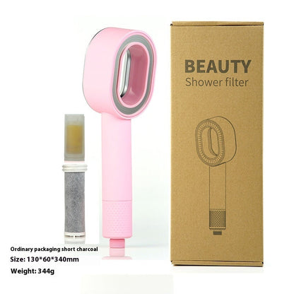 Water-Saving Silver Handheld Shower Head with Red Nozzle