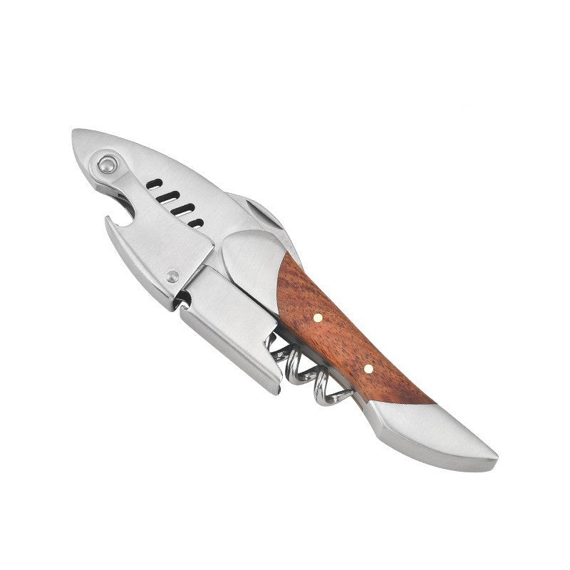 Eco-Friendly Fish-Shaped Corkscrew and Bottle Opener with Wooden Handle