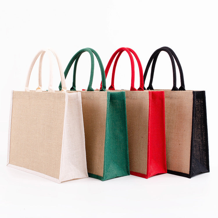 Eco-Friendly Reusable Tote Bag - Natural Beige with Green Trim