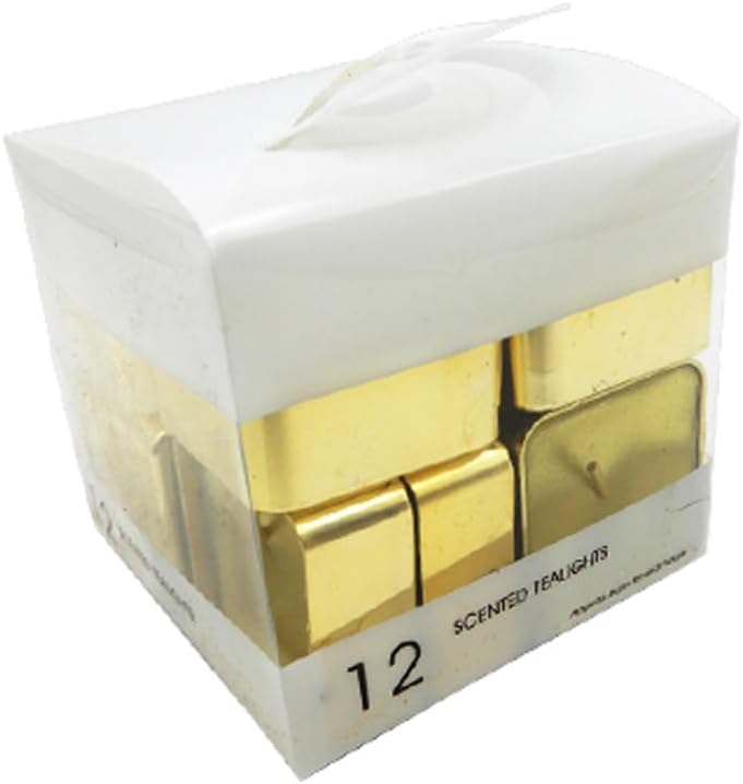 96 Pieces Gold Tealight Square Candles Set of 12s (Elegant Tea Light Candle Pack for Home Décor – Events – Weddings – Parties – and Gifting)