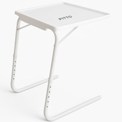 Table Mate II Laptop Table – Adjustable White Foldable Table with 6 Height Levels & 3 Angle Settings for Home, Office, and Study