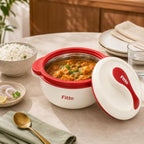 96 Pieces Stainless Steel Insulated Casseroles (1500 ML with Lid – Hot Pot Food Warmer – Easy-Grip Handles – Red and Cream)