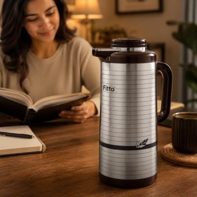 72 Pieces Stainless Steel Insulated Thermal Flasks with Handle and Pour Spout (Leak-Resistant Hot and Cold Beverage Jug for Home – Office and Travel – Silver and Dark Brown)